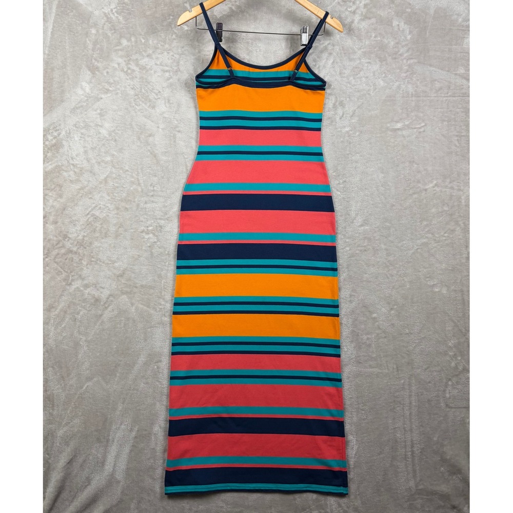 Derek Heart Maxi Dress M Striped Orange Blue Spaghetti Strap Beach Vacation - Picture 2 of 9